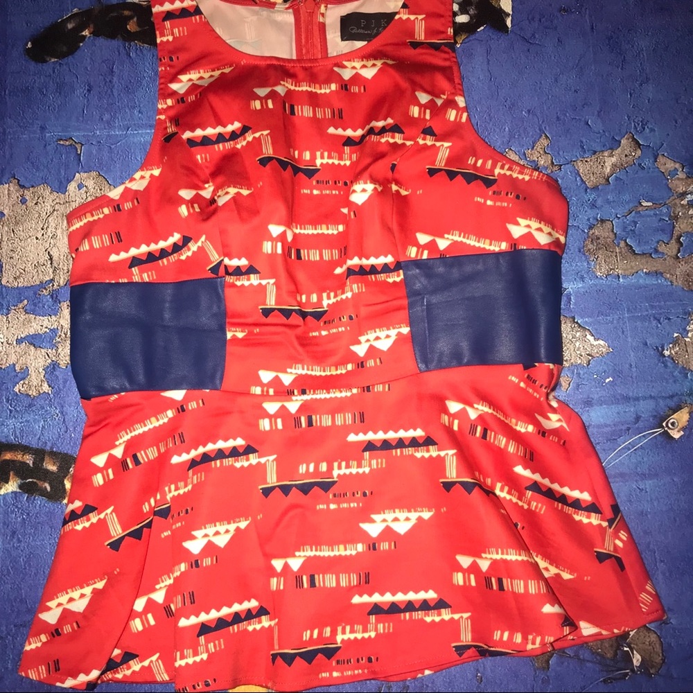 Red Geometric Peplum Tank by Patterson J. Kincaid